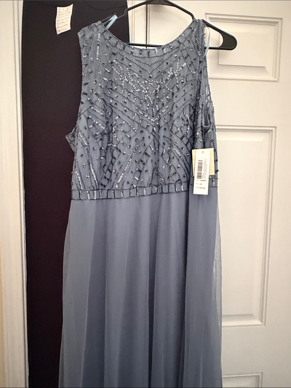 J Kara Beaded Slate Blue Sleeveless Chiffon Gown